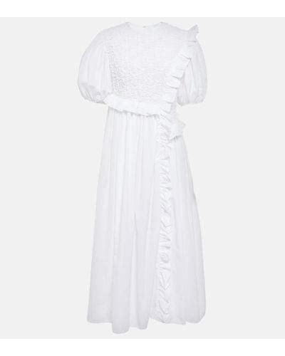 Chloé ruffled smocked midi dress in white 